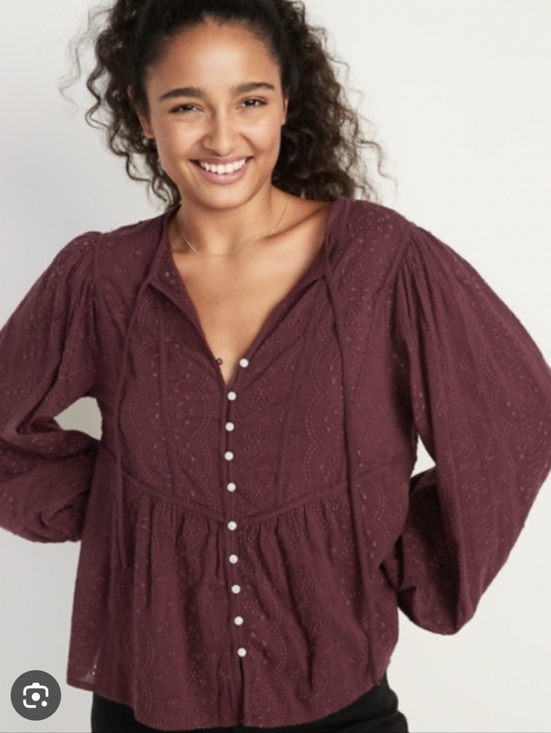 Old Navy Tops - Old Navy Women's Embroidered Eyelet Peasant Blouse Burgundy 4X